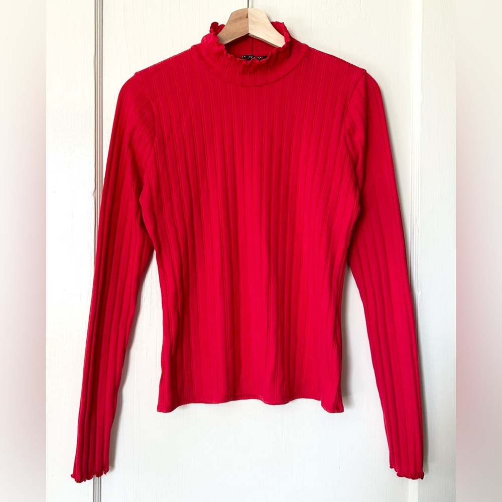 J. Crew Pointelle Knit Cotton Blend‎ Turtleneck Candy Apple Red S Winter
